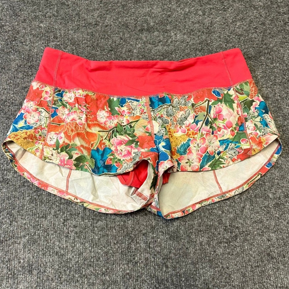 Lululemon Shorts Womens Size 6 Red Floral Speed Up Running Athletic Liner Pocket